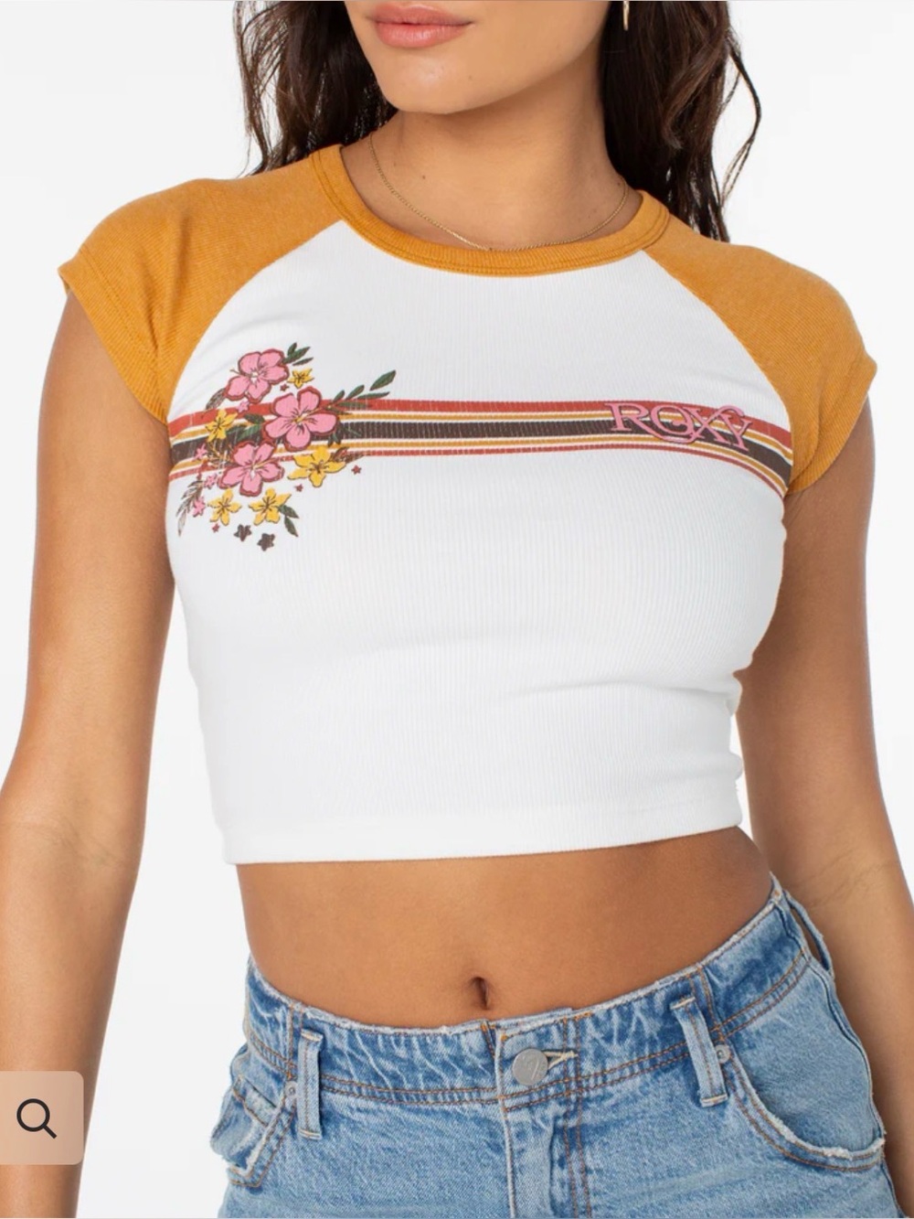ROXY Retro Heritage Striped Cropped Baby Tee . Size M
